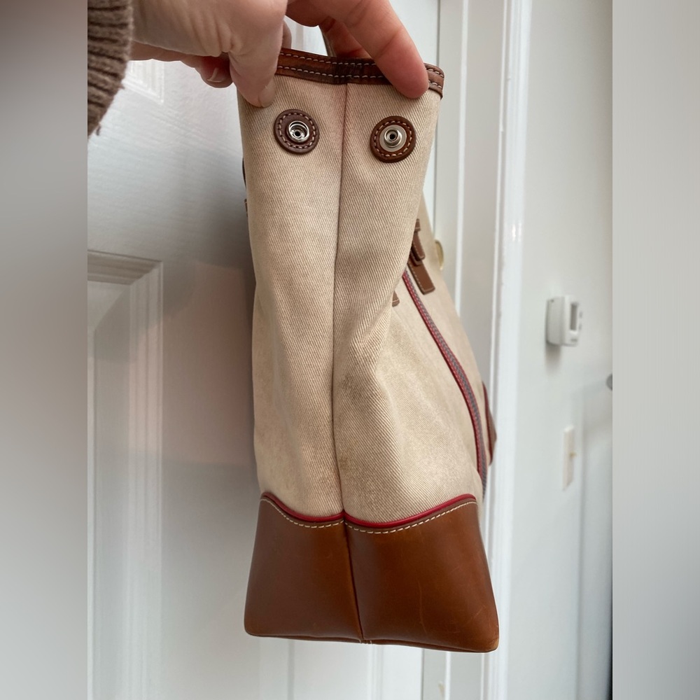 Coach Beige Tote with Red and Navy Varsity Stripe - Picture 4 of 13